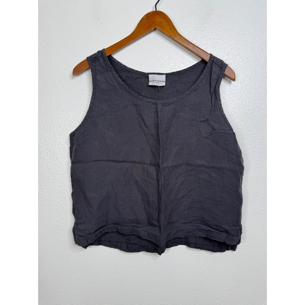 Parachute Womens Charcoal Grey 100% Linen Scoop Neck Tank Top Large
